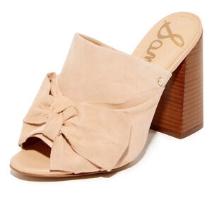 Sam Edelman Yumi Bow Leather Suede Mules Nude